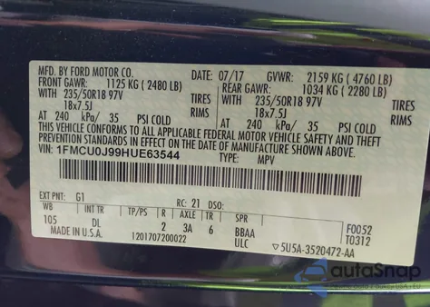 2017 Ford Escape Titanium из США, поврежденный, VIN 1FMCU0J99HUE63544